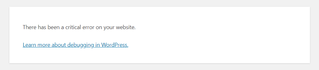 There has been a critical error on your website - WordPress error message.